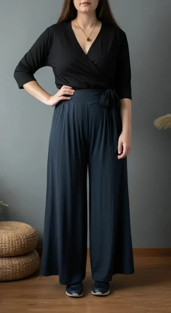 Wrap Top with Wide-Leg Palazzo Pants