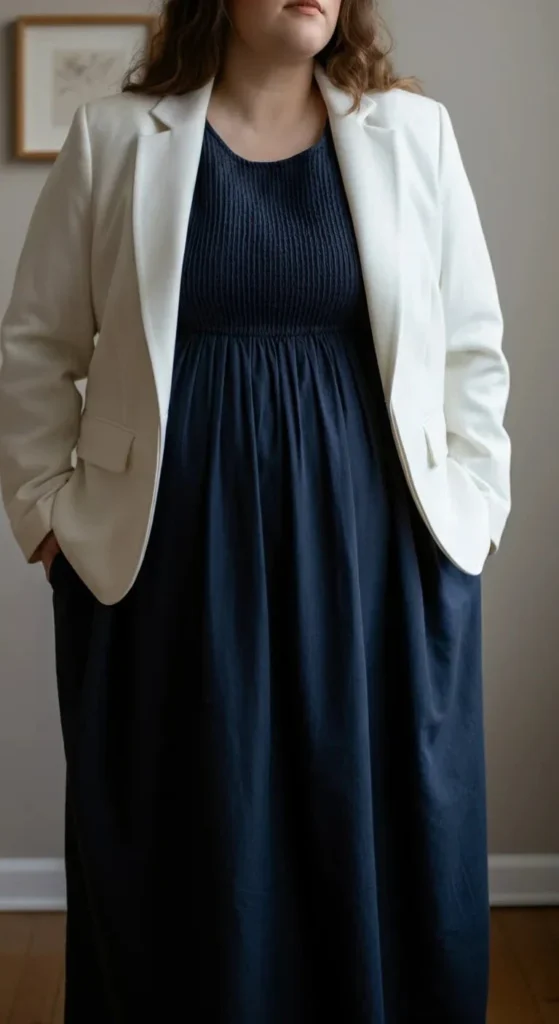 Empire Waist Dress with Structured Blazer