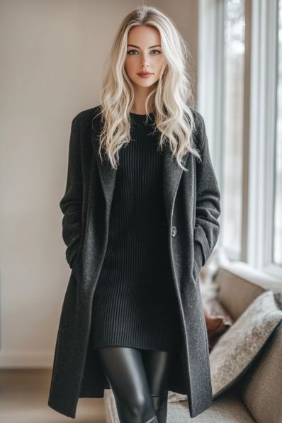 Fur Coat & Black Tights