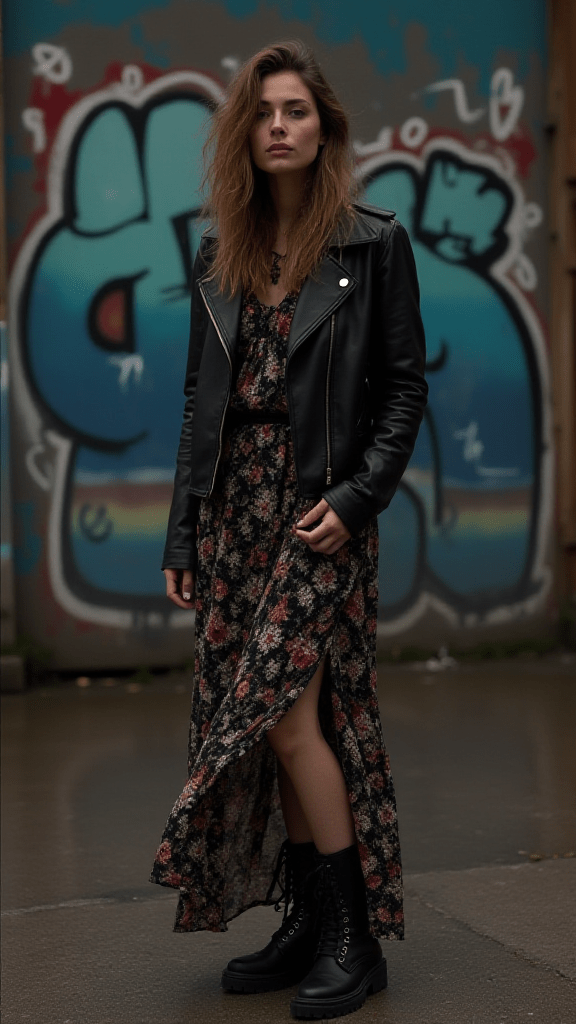 Printed Maxi Dress & Combat Boots