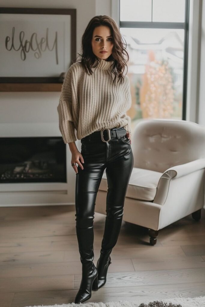 Leather Trousers & Cashmere Sweater