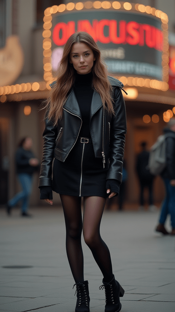 Leather Jacket and Mini Skirt