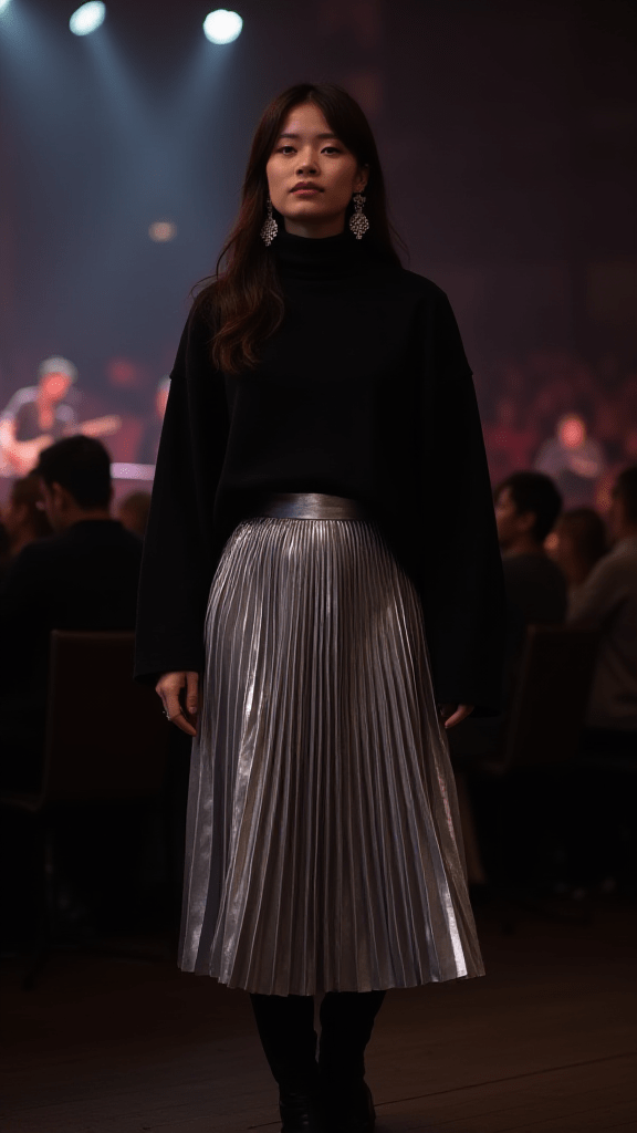 Metallic Midi Skirt and Turtleneck