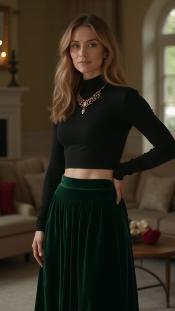 Velvet Maxi Skirt with Crop Top
