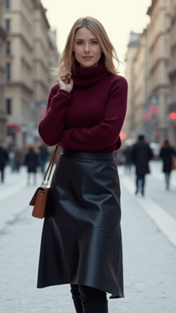  Leather Skirt with Turtleneck