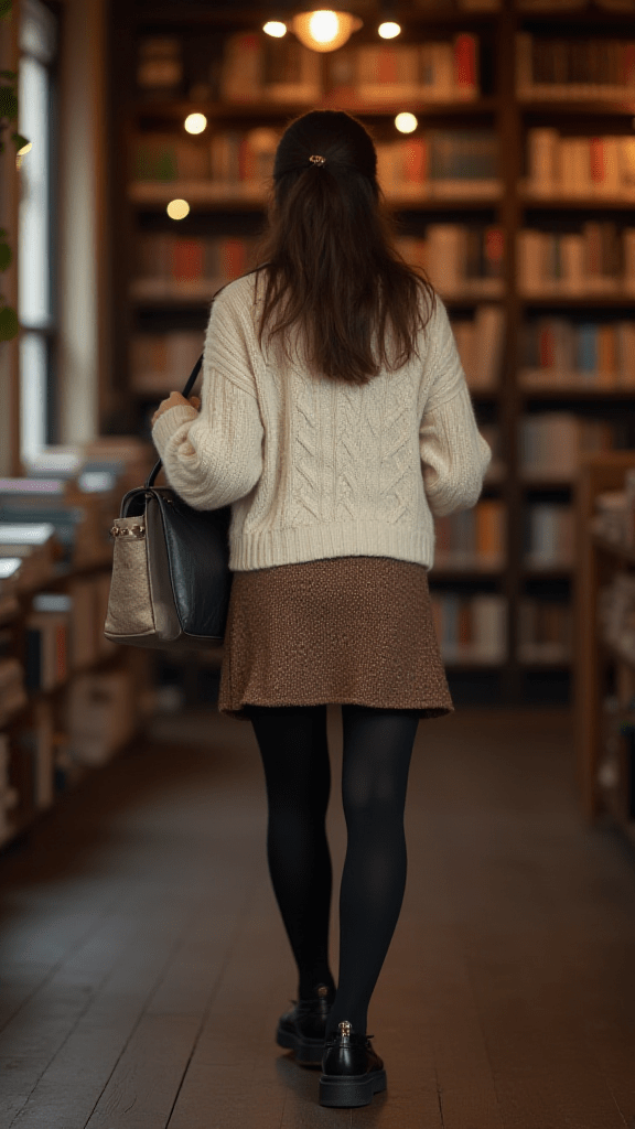 Tweed Skirt with Cable Knit Sweater
