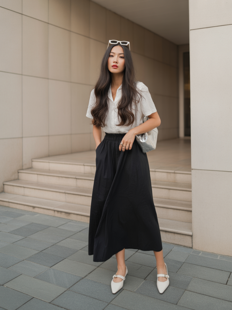 Monochrome Maxi Skirt Ensemble