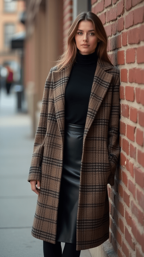 10. Plaid Blazer and Leather Skirt