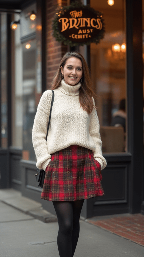 Plaid Mini Skirt and Chunky Turtleneck