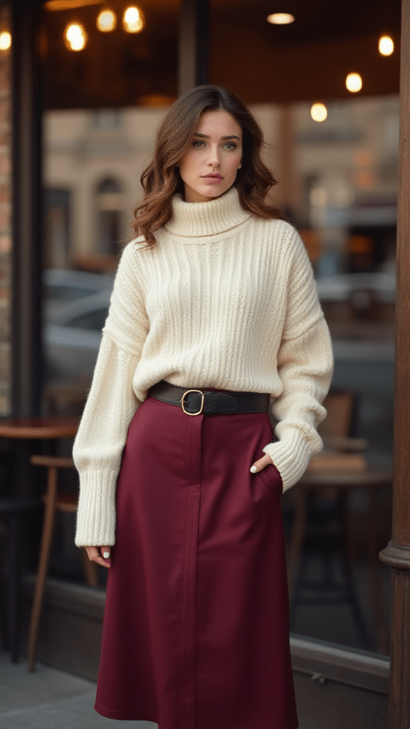 12. Turtleneck Sweater and Midi Skirt