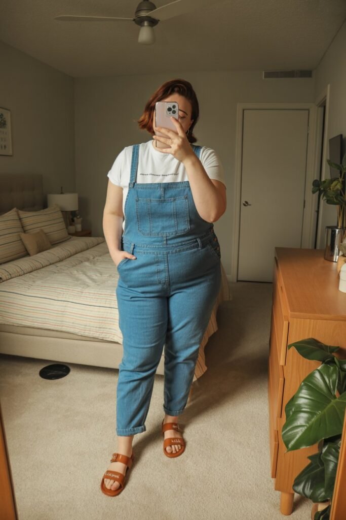 16. Graphic Tee and Denim Overalls