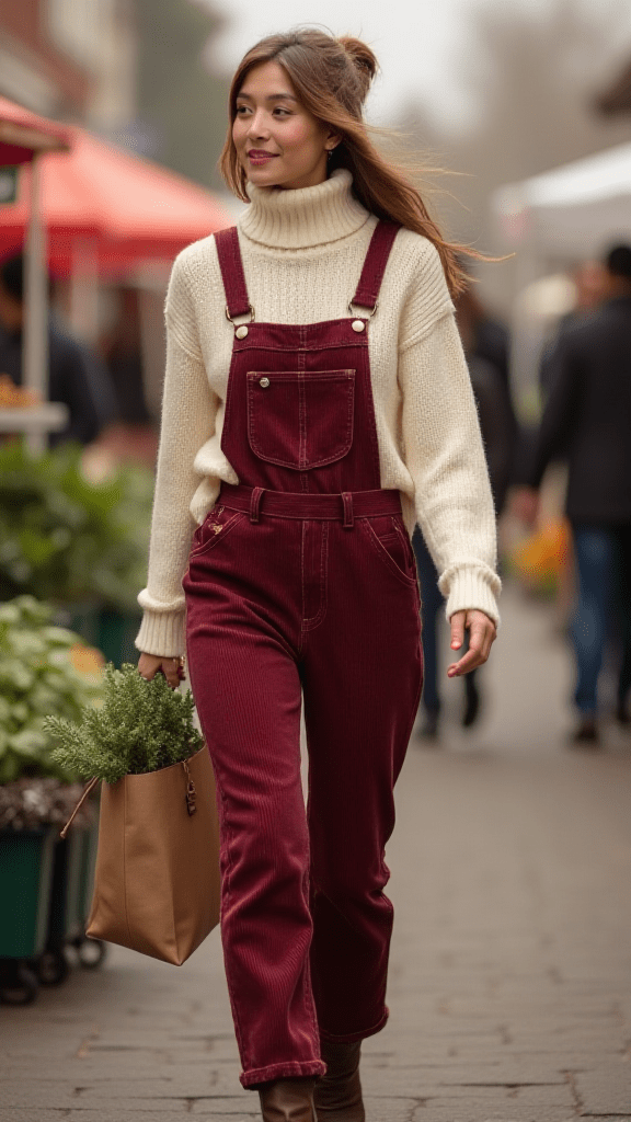 Corduroy Overalls & Turtleneck Sweater