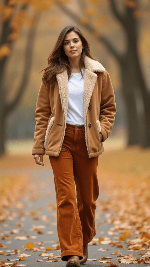 13. Shearling Jacket and Corduroy Pants