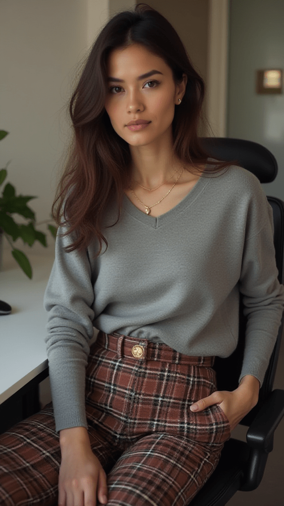4. Plaid Pants + Cashmere Sweater