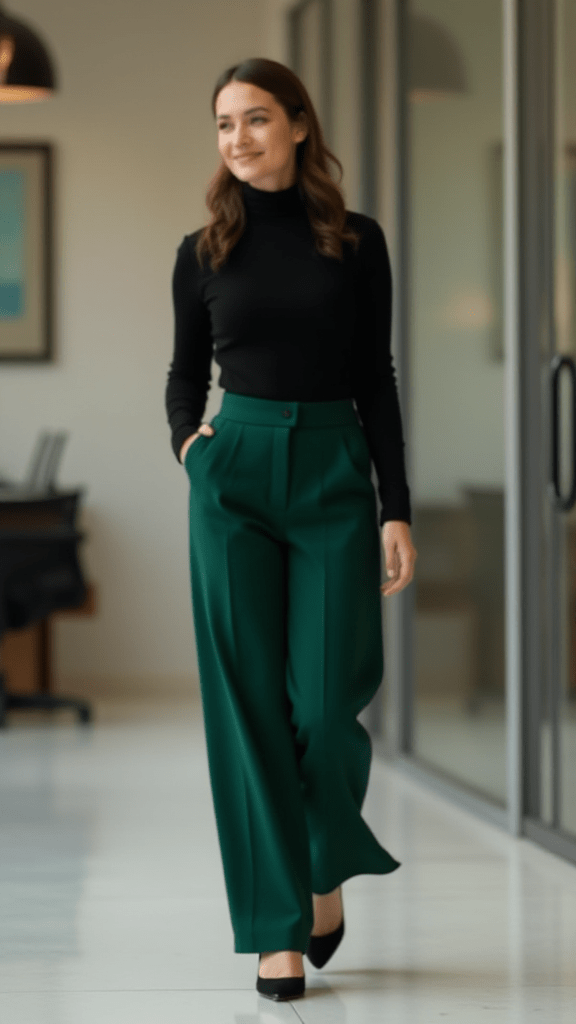 Wide-Leg Trousers + Fitted Turtleneck