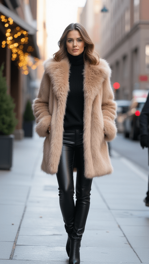 Faux Fur Coat + Leather Pants