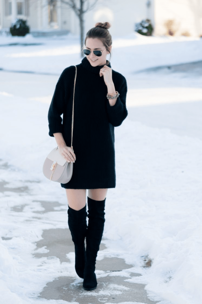Turtleneck Dress + Over-the-Knee Boots