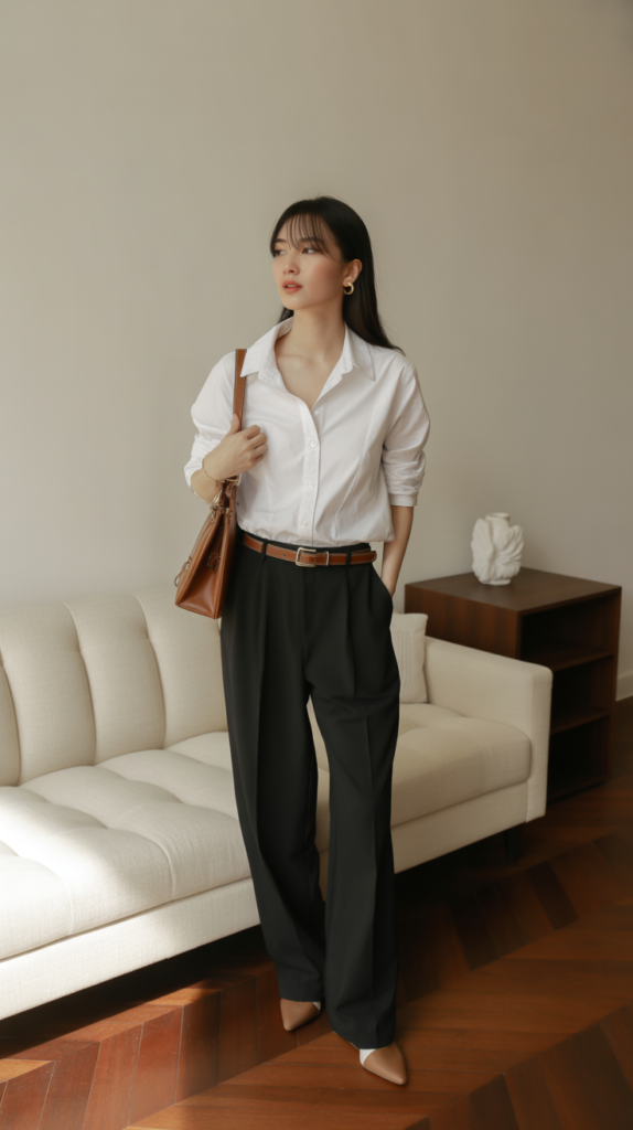 Classic White Shirt and Wide-Leg Trousers