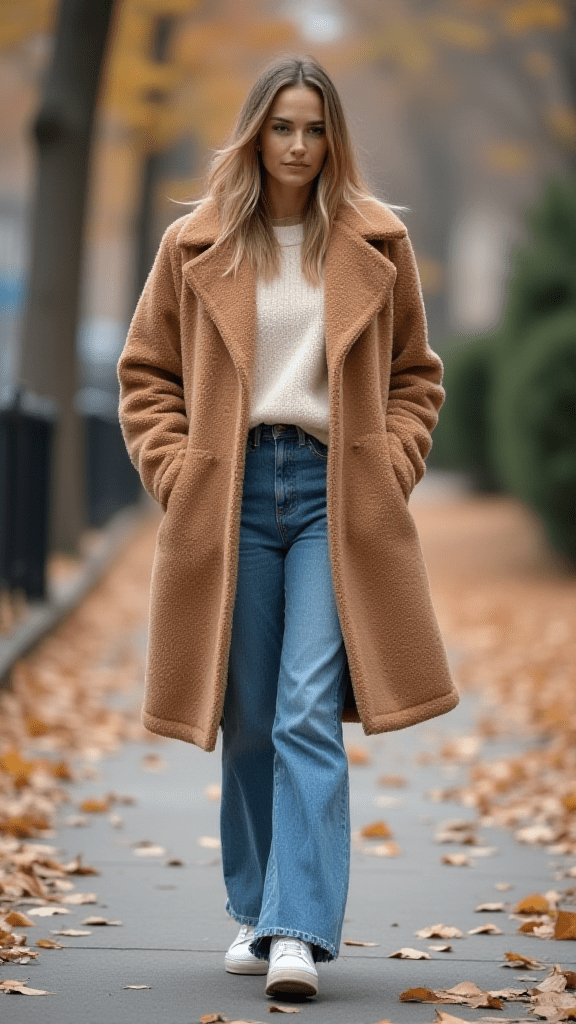 11. Teddy Coat and Wide-Leg Jeans