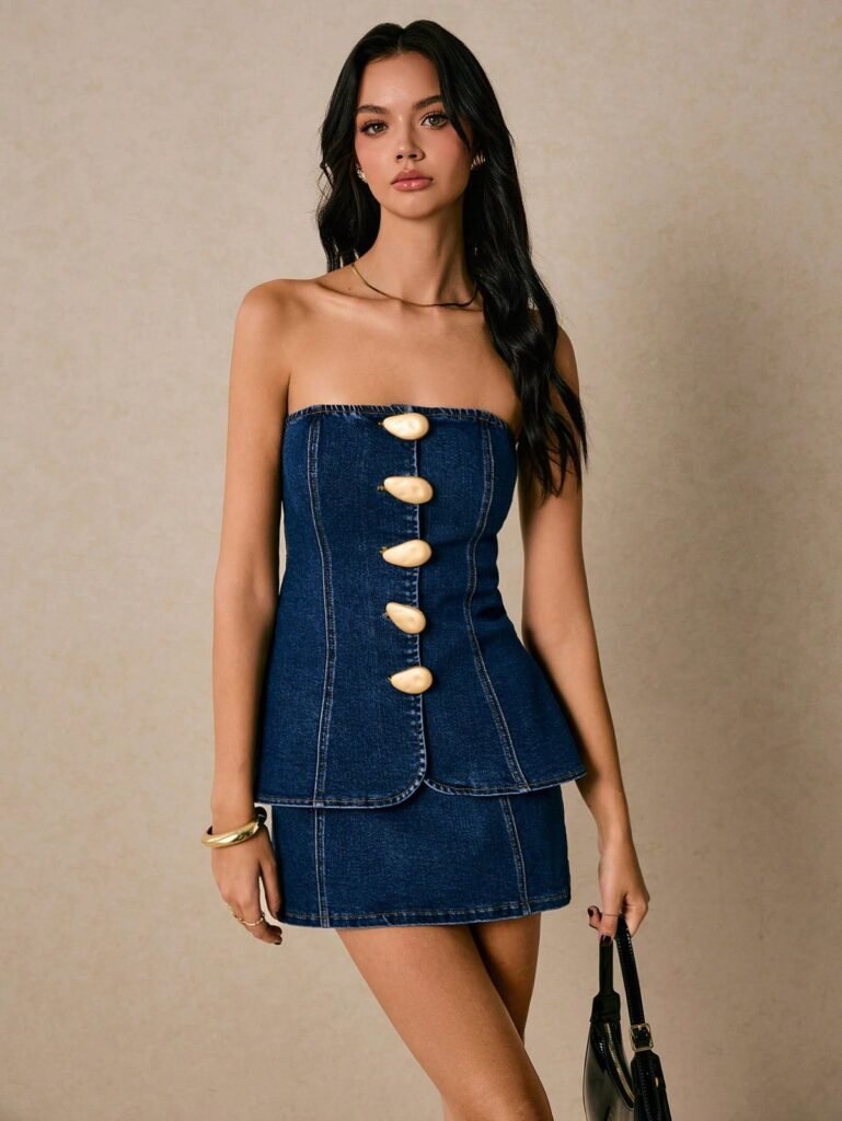Denim Tube Top and Matching Mini Skirt