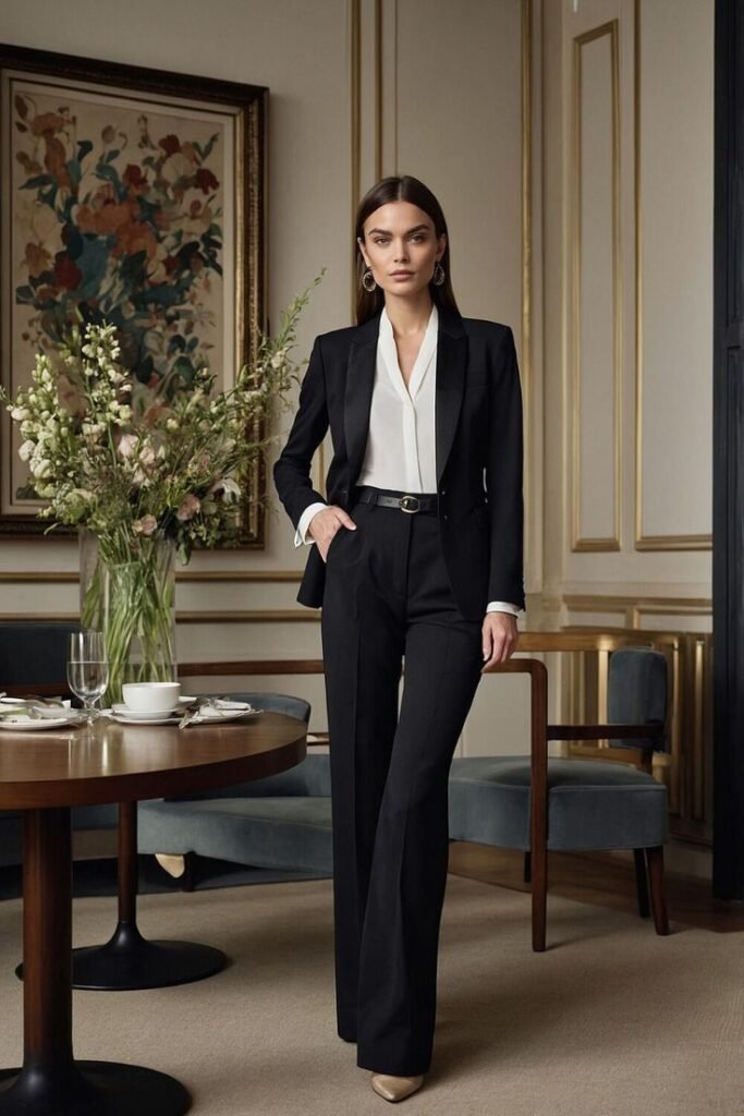 Sleek Black Suit with White Sneakers