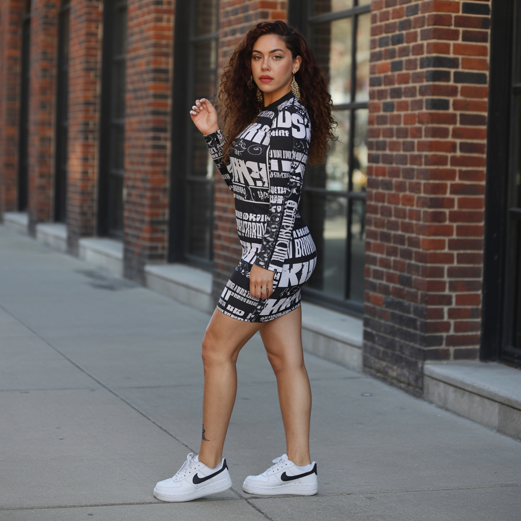 Mini Dress with Chunky Sneakers
