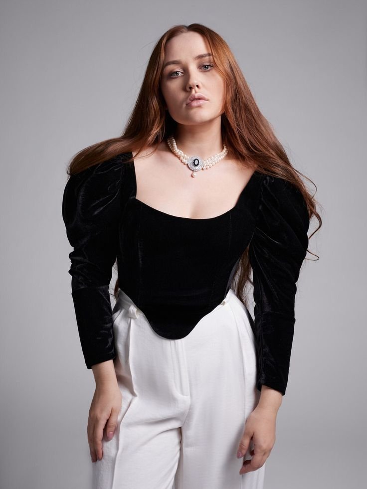  Corset Top with Lace Choker and Vintage Lace Gloves