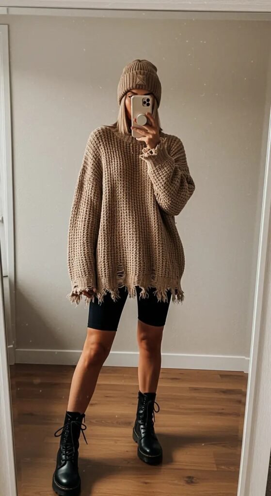  Oversized Sweater with Ripped Fishnets