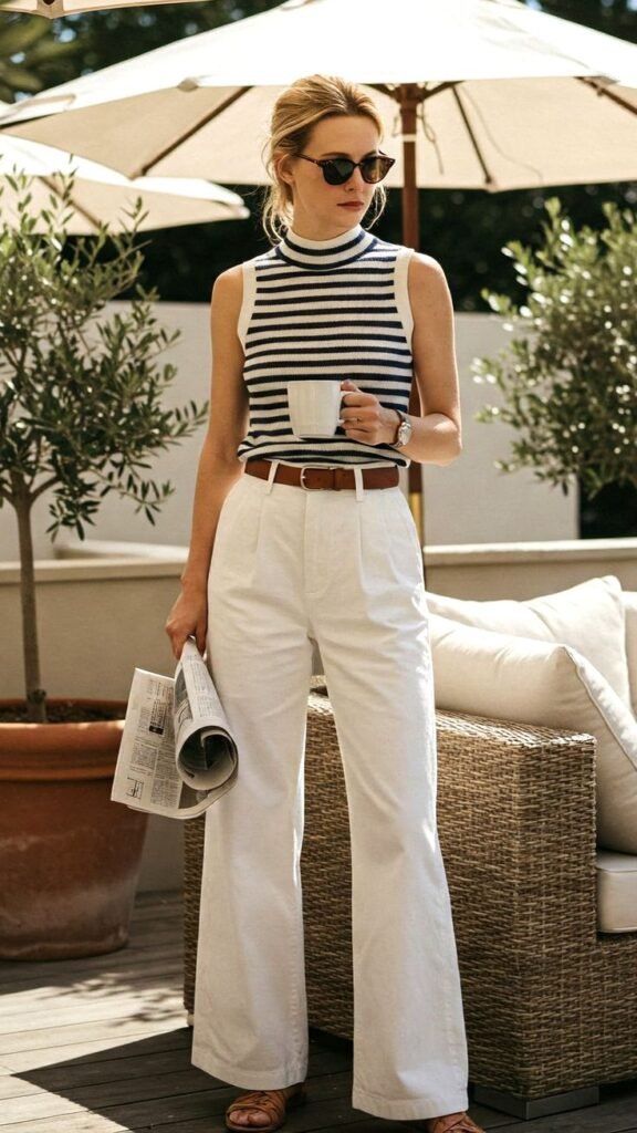Striped Tee and White Trousers