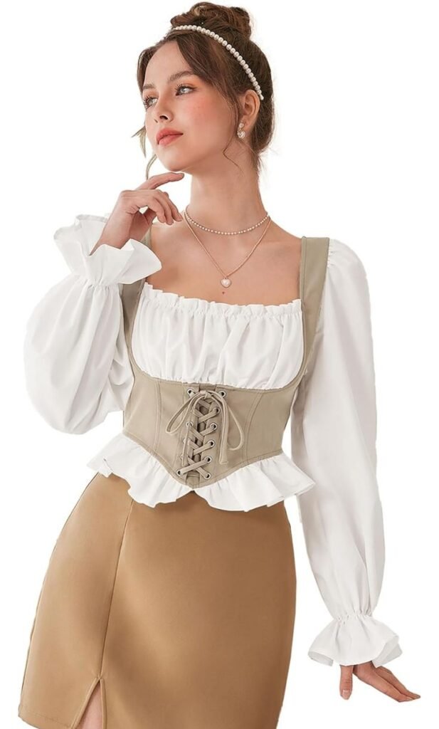  Corset Top with Victorian-Inspired Ruffled Blouse