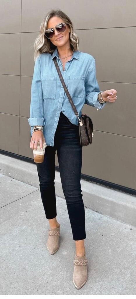 Linen Button-Down with Black Jeans and Chelsea Boots