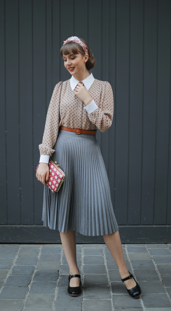 Midi Pleated Skirt and Blouse