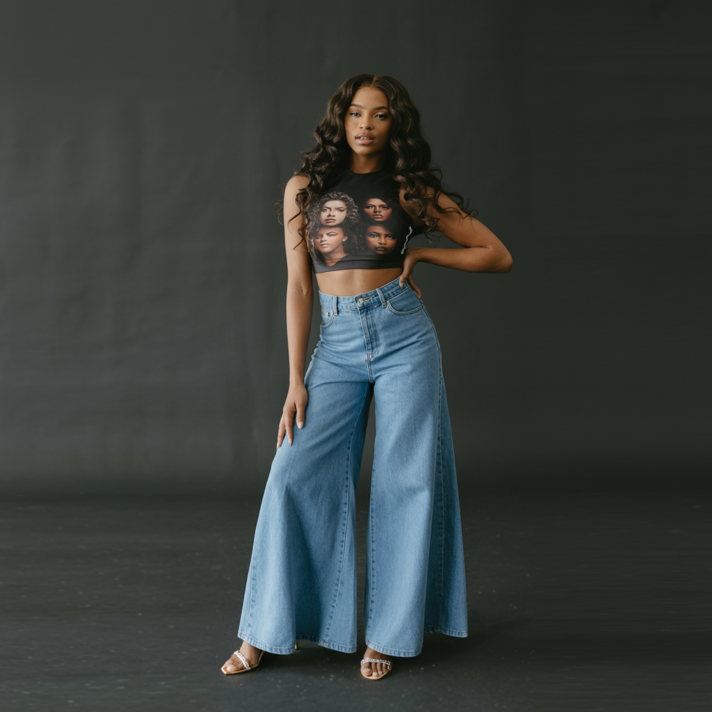  Cropped Top and Wide-Leg Jeans