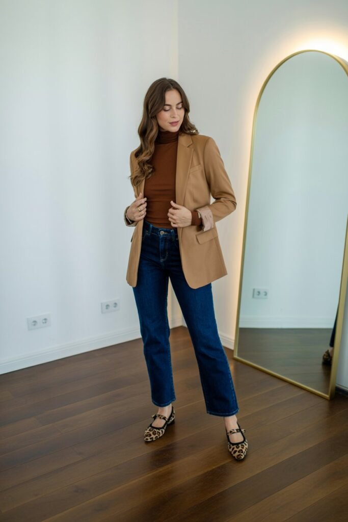 Camel Fall Work Outfits and Denim Combo