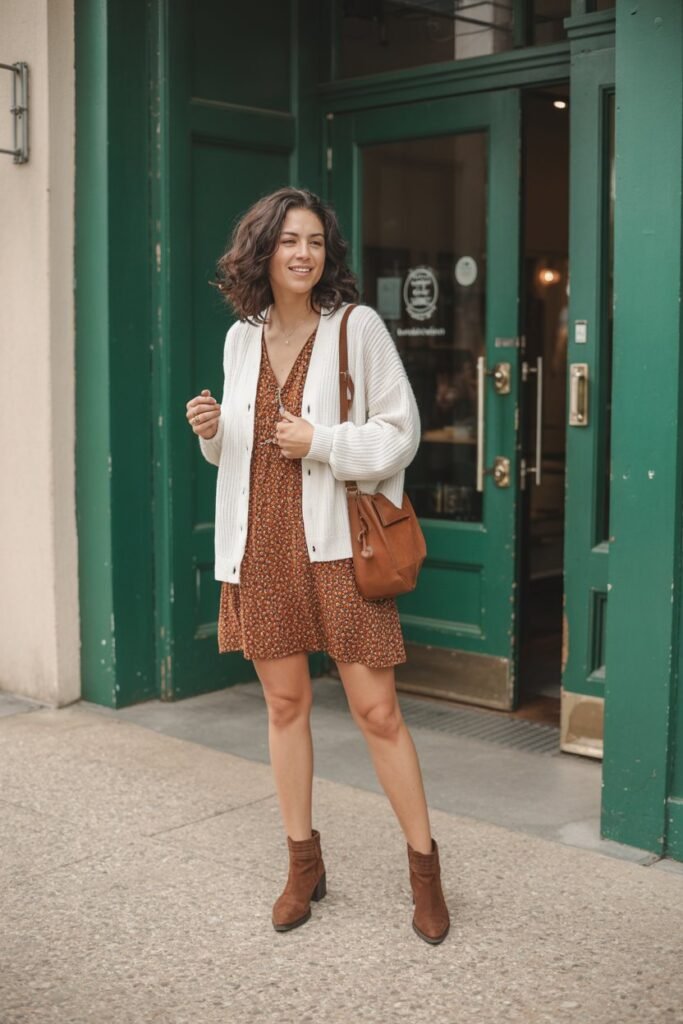 Floral Dress with Cozy Cardigan