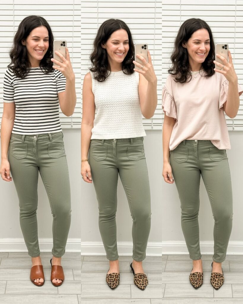 Versatile Tops with Olive Pants