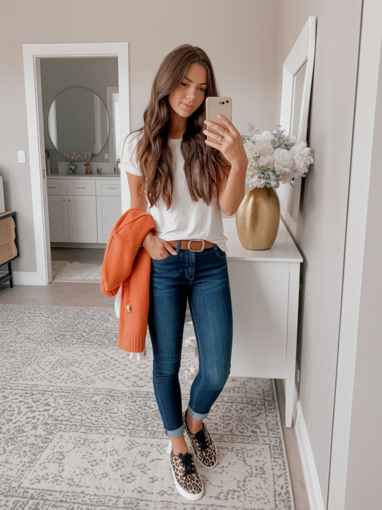 Classic White Tee with Autumn Accents