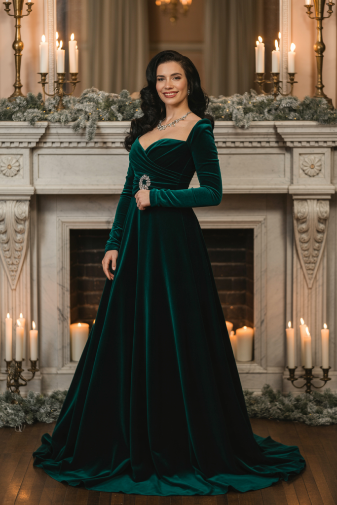Emerald Green Gown with Embellished Waist