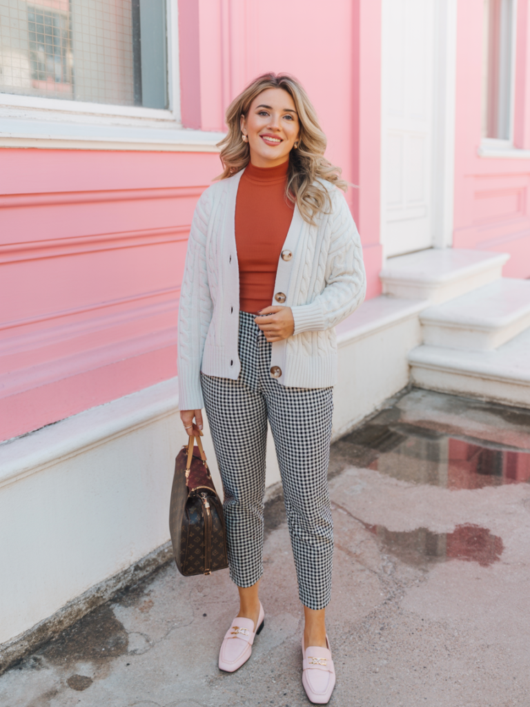 Cozy Cardigan and Plaid Pants