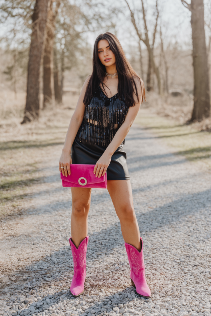 Leather Mini Skirt and Fringe Jacket
