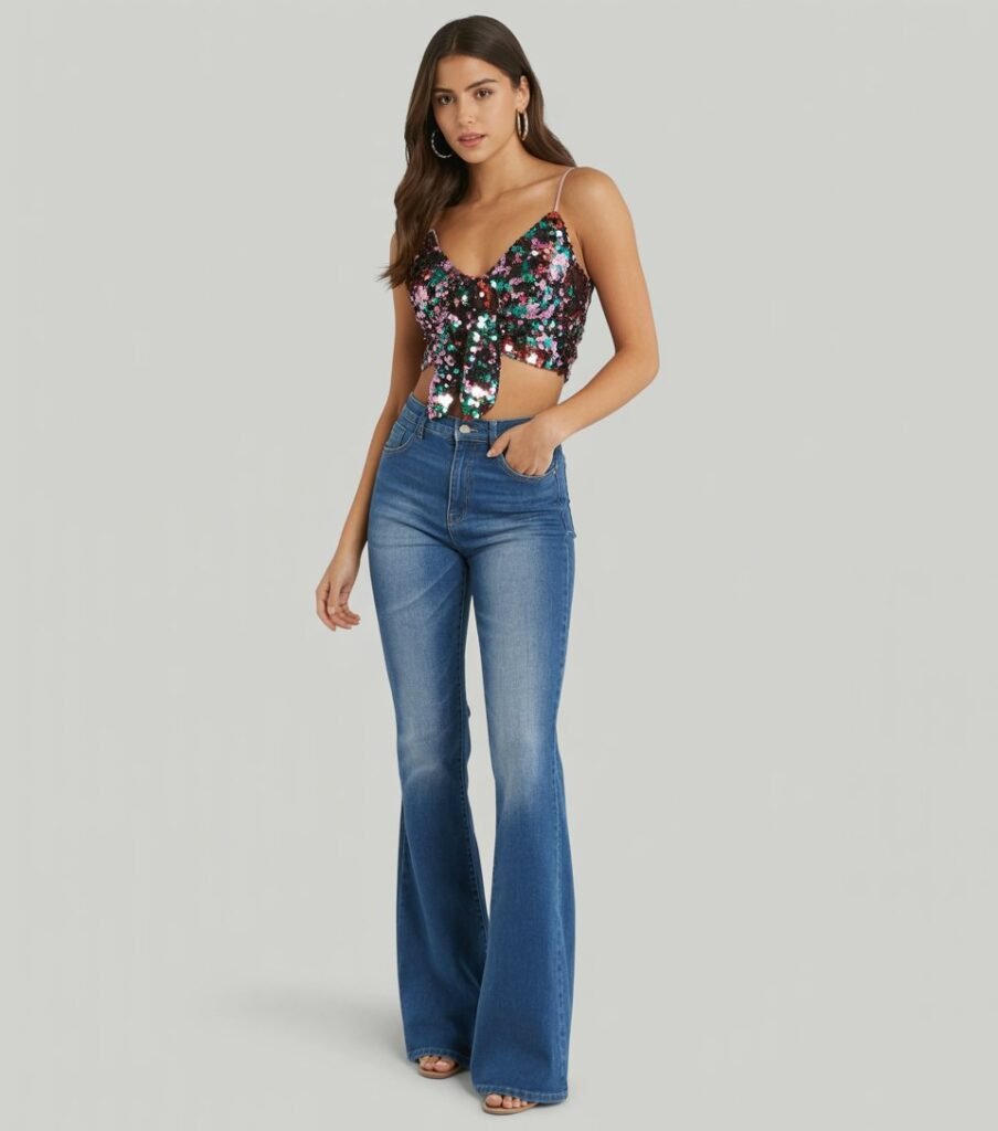 Butterfly Crop Top and White Denim