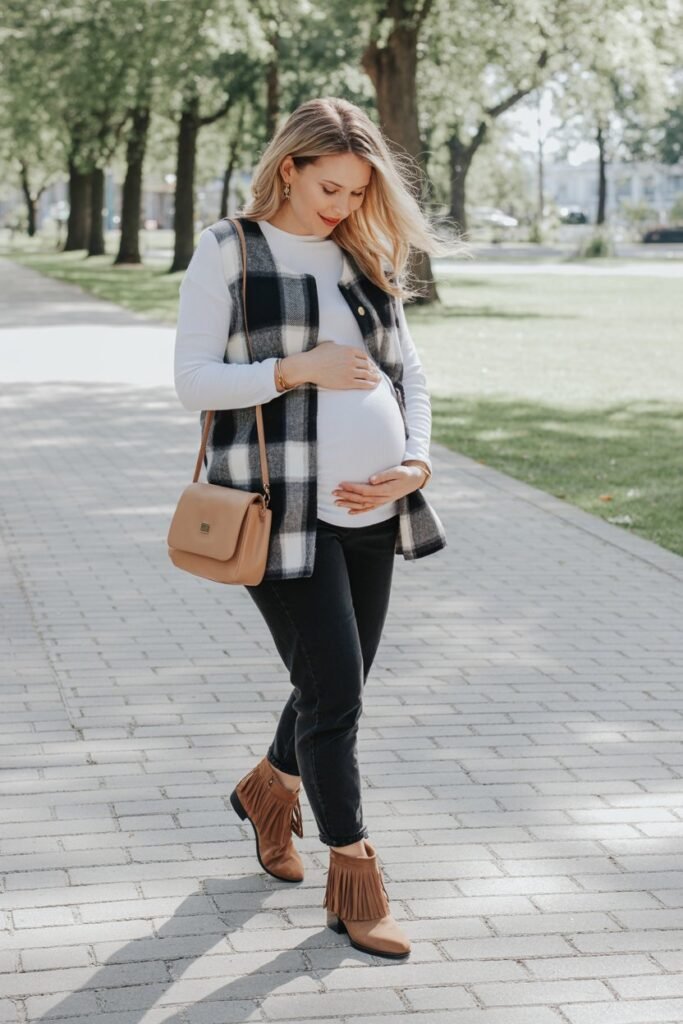 Layered Plaid and Fringe Boots