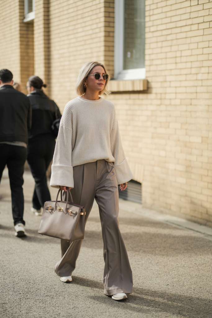 Cream Knit and Gray Trousers