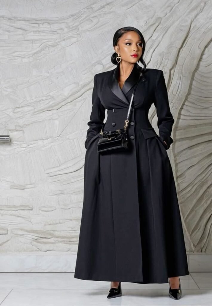 Tailored Black Tailcoat with Lace Ruffled Blouse and Brocade Skirt