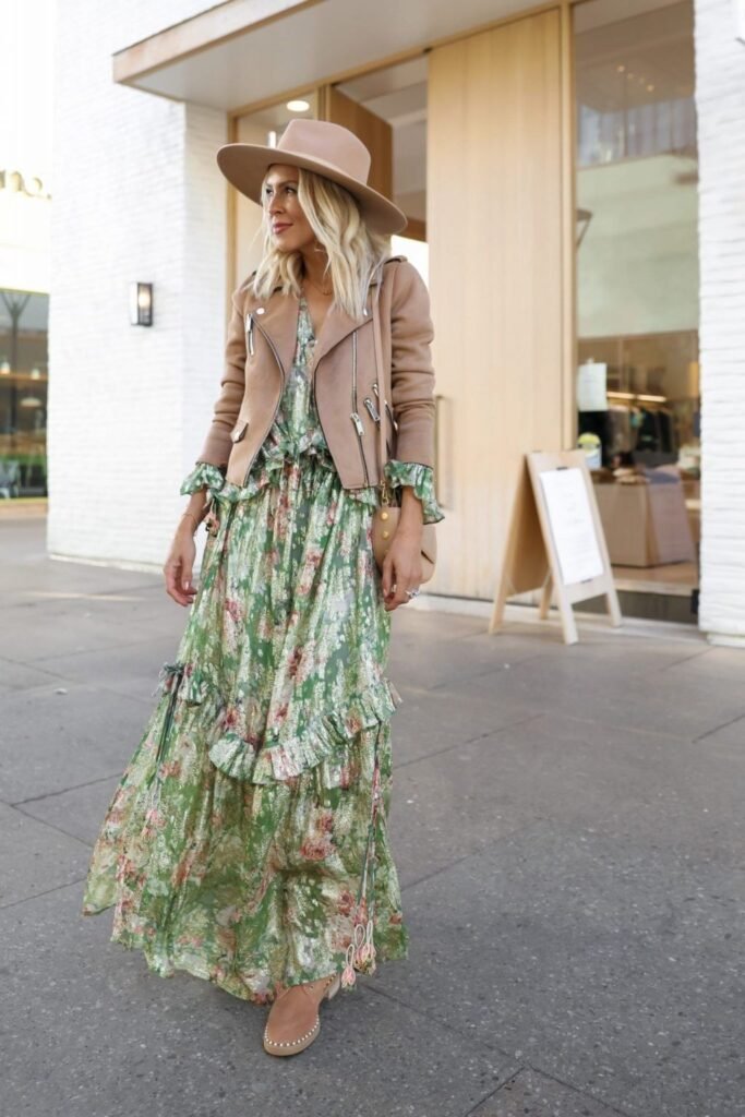 Suede Jacket and Floral Dress Combo