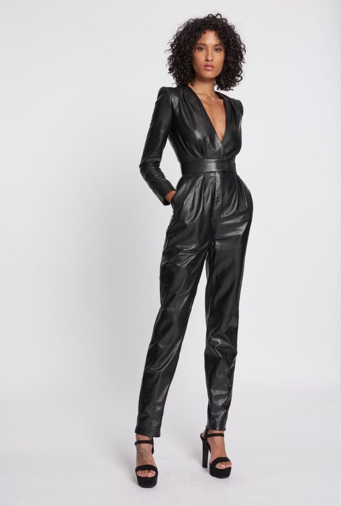 Leather Jumpsuit with Geometric Cutouts