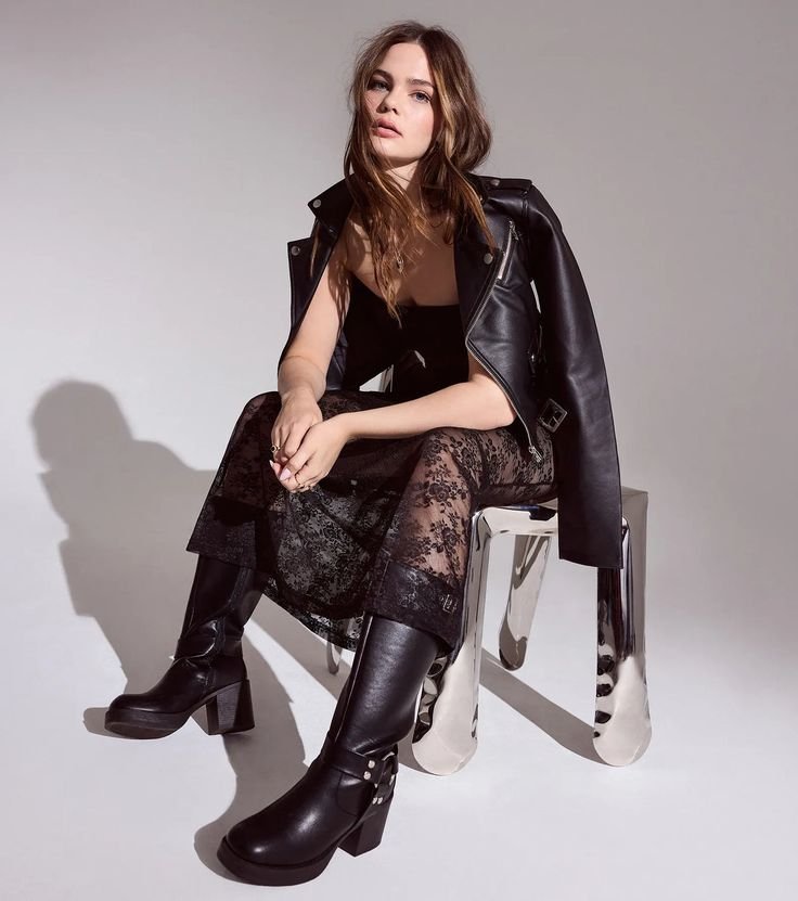  Platform Boots with Black Leather Jacket