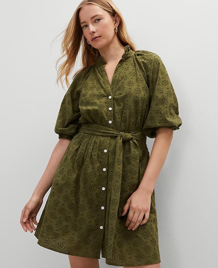 Olive Shift Dress with Lace Blouse