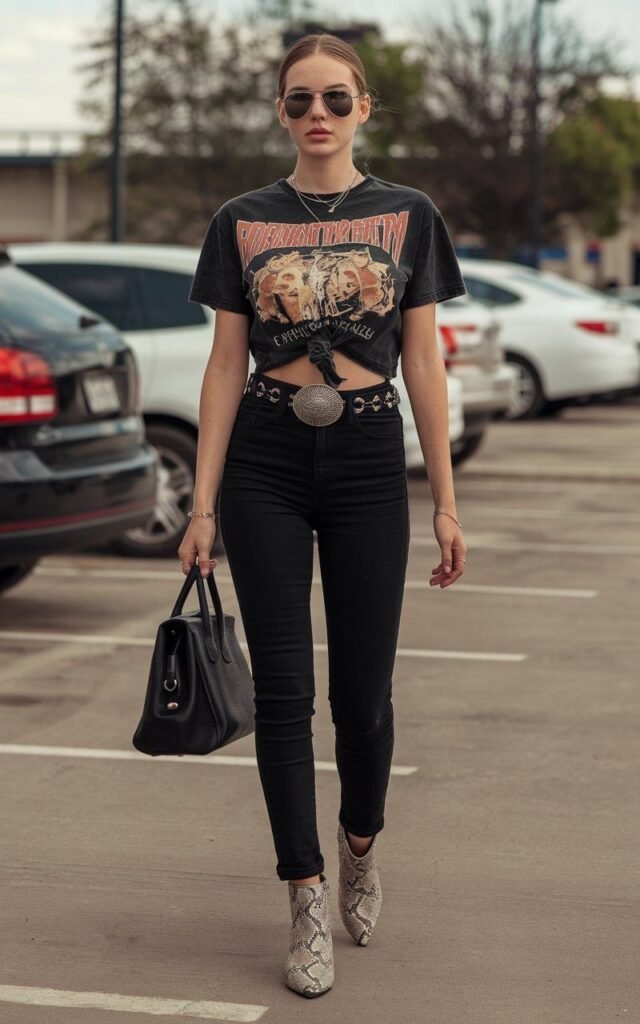  High-Waisted Pants with Studded Belt