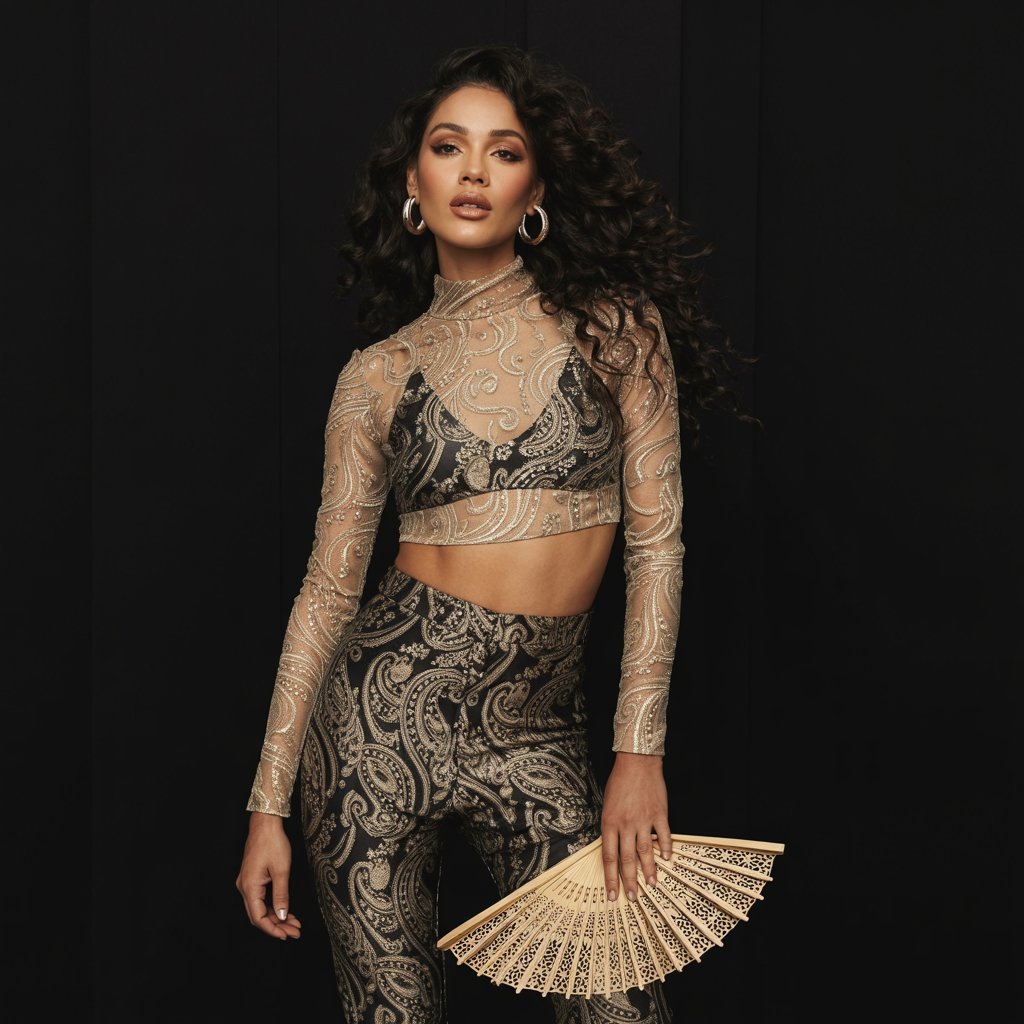  Sheer Top and High-Waisted Pants